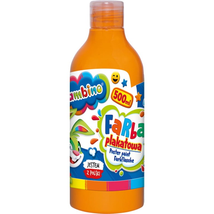 Poszterfesték, Bambino, Flakon, 500 Ml, Papírra, Kartonra, Üvegre, Fára, Kőre, Agyagra és Gipszre Használható, Megfelel a 2009/48/Ce Biztonsági Előírásoknak, 2,5 x 10 cm, Narancssárga