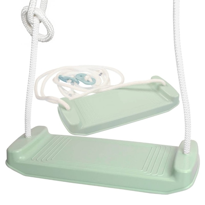Обикновена люлка, Mochtoys, Детска възраст 3+, Максимален капацитет 100 кг, Пластмасов материал, Дължина на въжето приблизително 105 см, Размери 42,5 x 16,5 x 5,5 см, Зелена