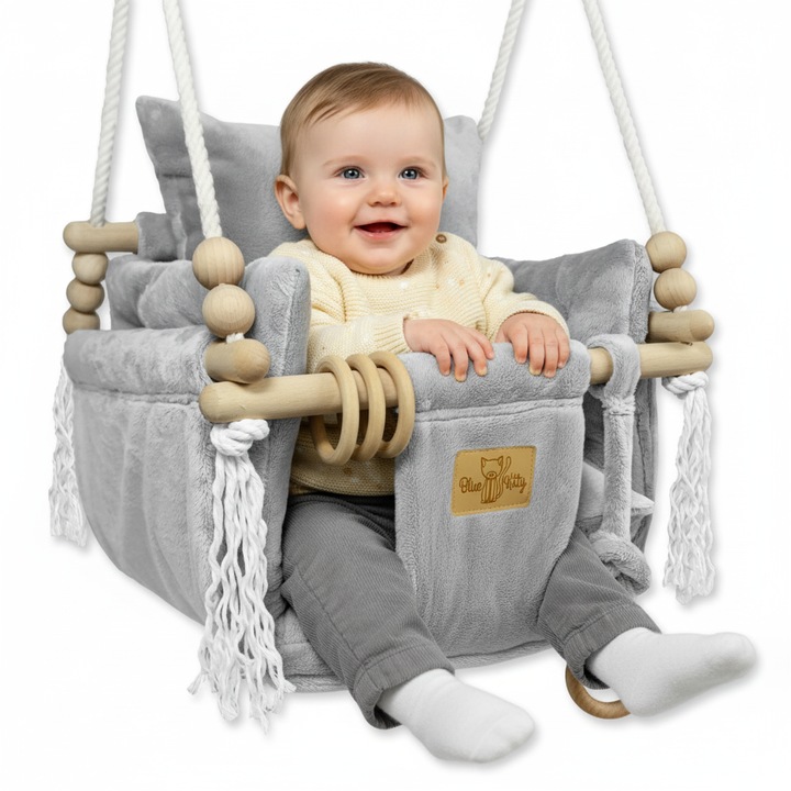 BlueKitty Leagan de copii si bebelusi, educativ, pentru interior si exterior Minky Gri
