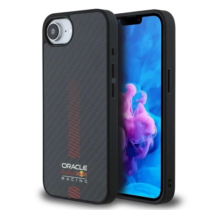 Husa telefon Red Bull Carbon Powerbar MagSafe pentru iPhone 16e, neagra