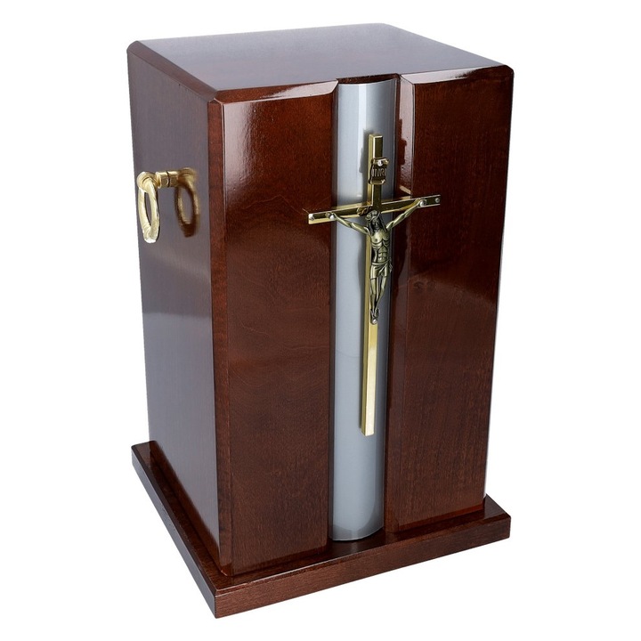 Urna din lemn pentru cenusa cu cruce Remember Forever, maro