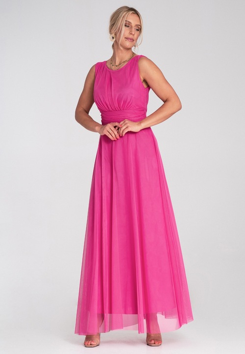 Rochie de seara maxi, Figl, fara maneci, plasa, fuchsia, S-M INTL