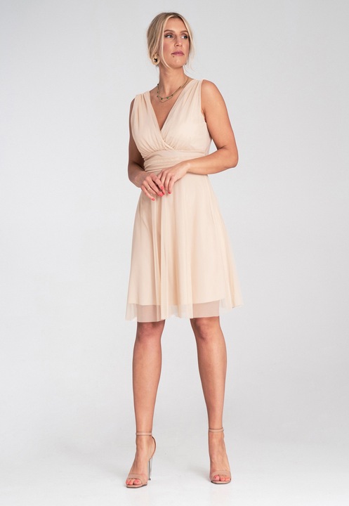 Rochie de cocktail Figl, eleganta, din plasa, bej, S-M INTL