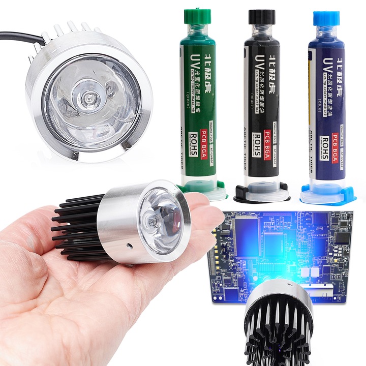 UV lámpa, Techrebal, forrasztómaszkok kikeményítéséhez, USB, 3 forrasztómaszk készlet
