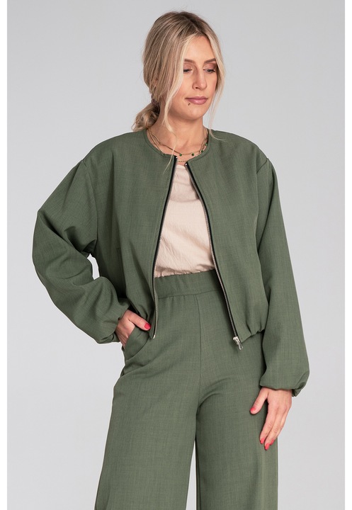Geaca bomber Figl, verde masliniu, material textil, croiala lejera, cu fermoar si buzunare laterale, S-M INTL