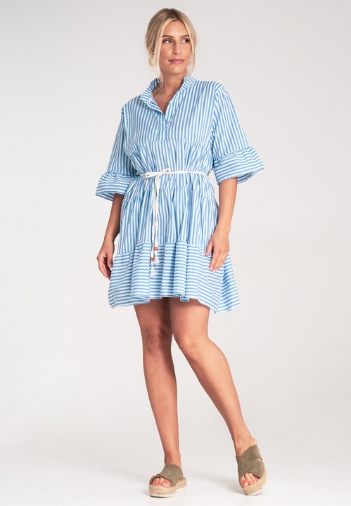 Рокля Figl, райета, широки ръкави, синя, изработена от качествен материал, размер SM INTL