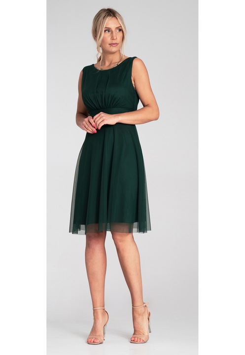 Rochie Figl, eleganta, decolteu la spate, din plasa, verde, S-M INTL