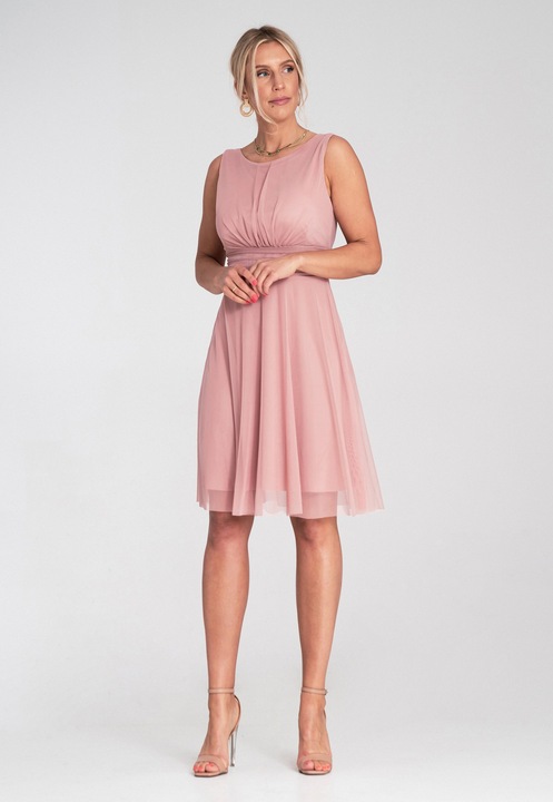 Rochie Figl, eleganta, decolteu la spate, din plasa, roz, S-M INTL