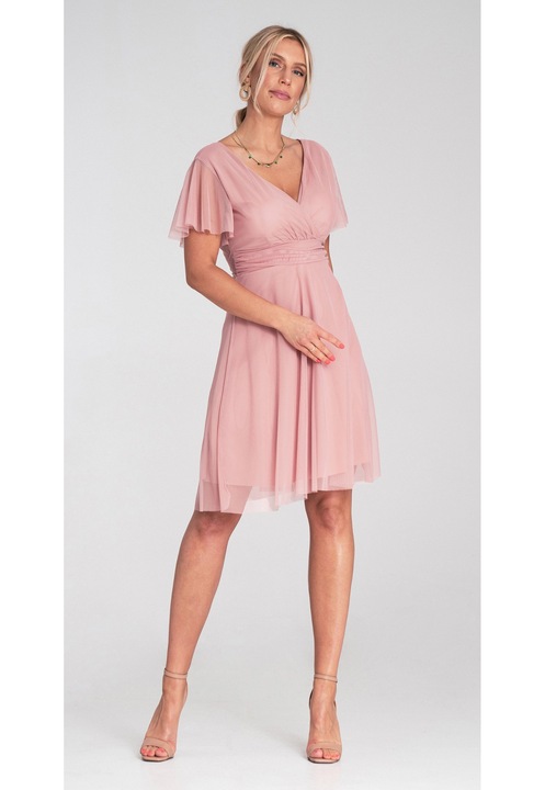 Rochie de petrecere, Figl, M1206, roz, din plasa, S-M INTL