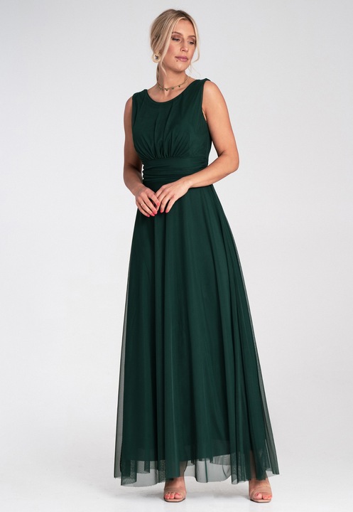 Rochie de seara maxi, Figl, fara maneci, plasa, verde, S-M INTL