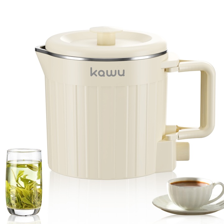Fierbator electric KAWU CYSH-2401, portabil, oprire automata, 800 ml, otel inoxidabil, alb, 600 W, cu geanta de depozitare