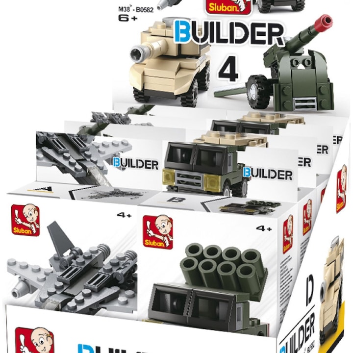 Sluban M38-B0596 – “Hadsereg – Kiállítás 8” építőkészlet – 8 mini jármű (4 modell) – Többszínű