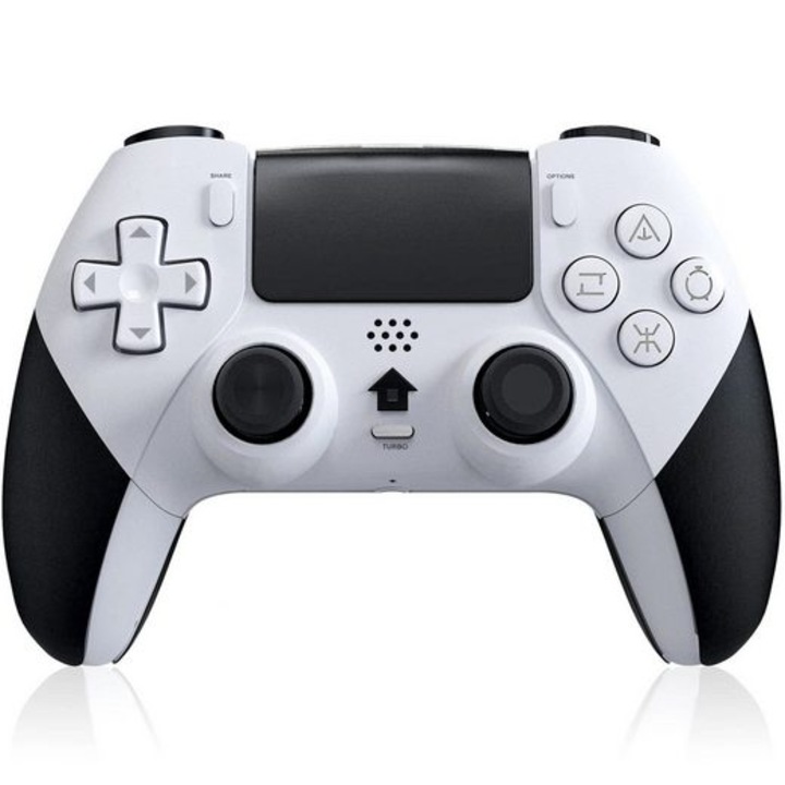 Безжичен контролер Haiaveng, съвместим с PS4/Pro/Slim/PC, двойни вибрации, 6-осен жироскоп, тъчпад, бял/черен