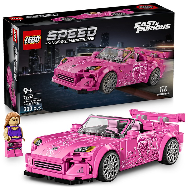 Комплект LEGO Speed Champions Honda S2000, 300 части, розов, 16x7x4 см