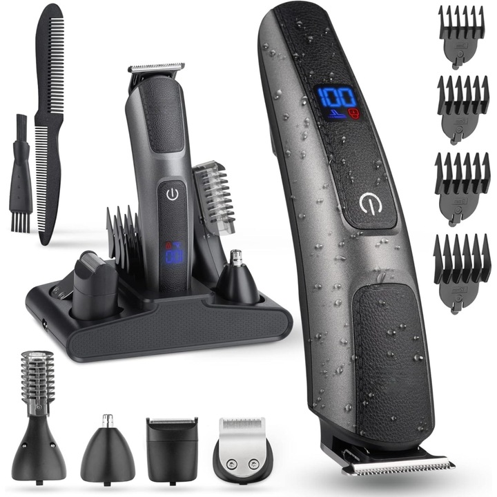 JFYU® тример и самобръсначка, 5 в 1 многофункционална, за подстригване, бръснене, оформяне на нос и контуриране, 6800 об/мин, водоустойчива, за тяло, слабини, брада, нос