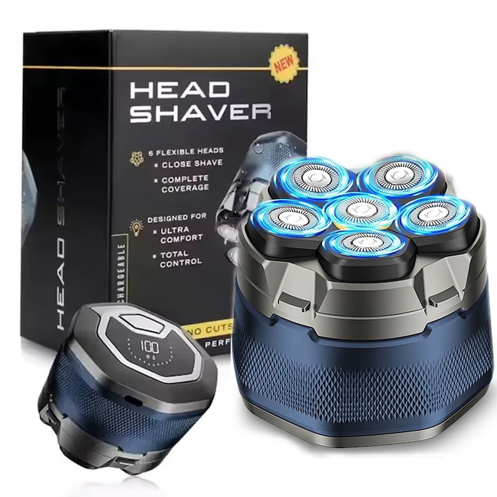 Aparat de ras Profesional, Mini, 6D, YOUKUKE®, Capete rotative, Pentru fata cap si corp, Display digital, Umed si uscat, Display LED, 1400 mAh