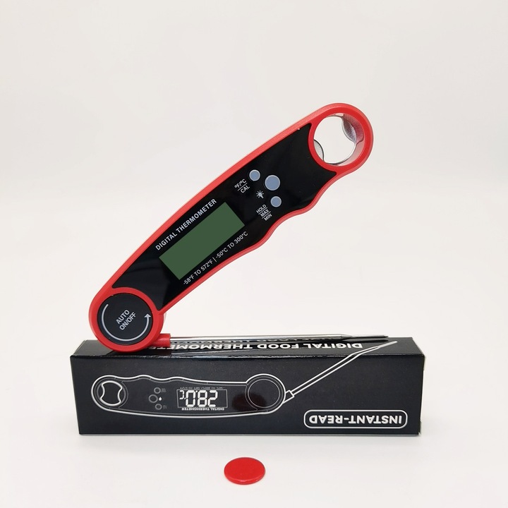 Termometru bucatarie LEBEIGO digital, display mare iluminat, interval -50+300°C, rosu, 16.4x3.7x2cm