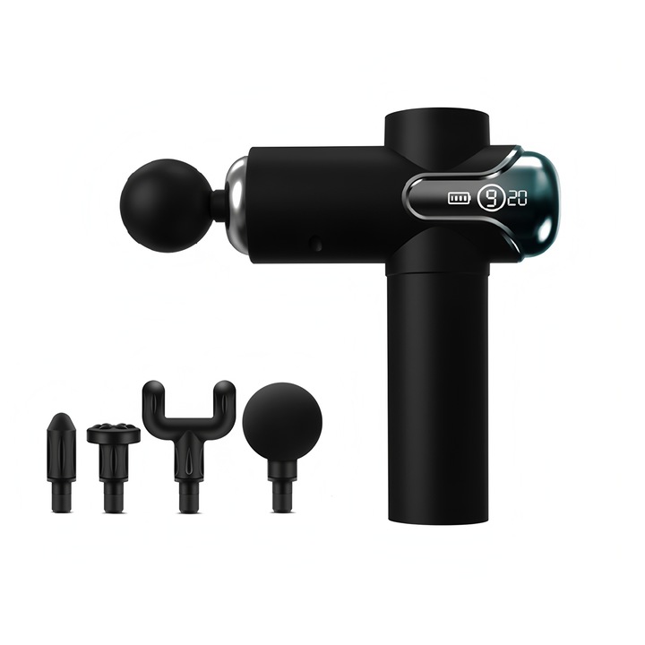 Електрически масажор, BOMSTOM, 9 регулируеми скорости, 4 сменяеми глави, черен, 120x133x40 мм