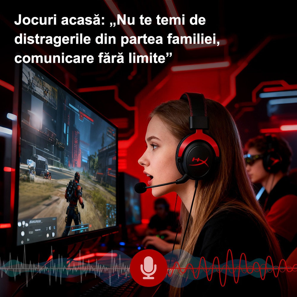 Casti gaming HyperX Cloud II, sunet surround 7.1, drivere de 53mm, microfon detasabil cu noise cancelling, certificat Discord/TeamSpeak, spuma cu memorie, compatibil multiplatforma, gri