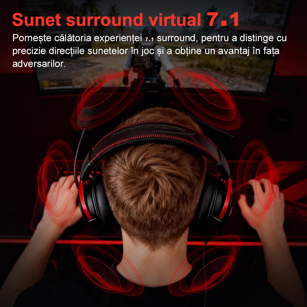 Casti gaming HyperX Cloud II, sunet surround 7.1, drivere de 53mm, microfon detasabil cu noise cancelling, certificat Discord/TeamSpeak, spuma cu memorie, compatibil multiplatforma, gri