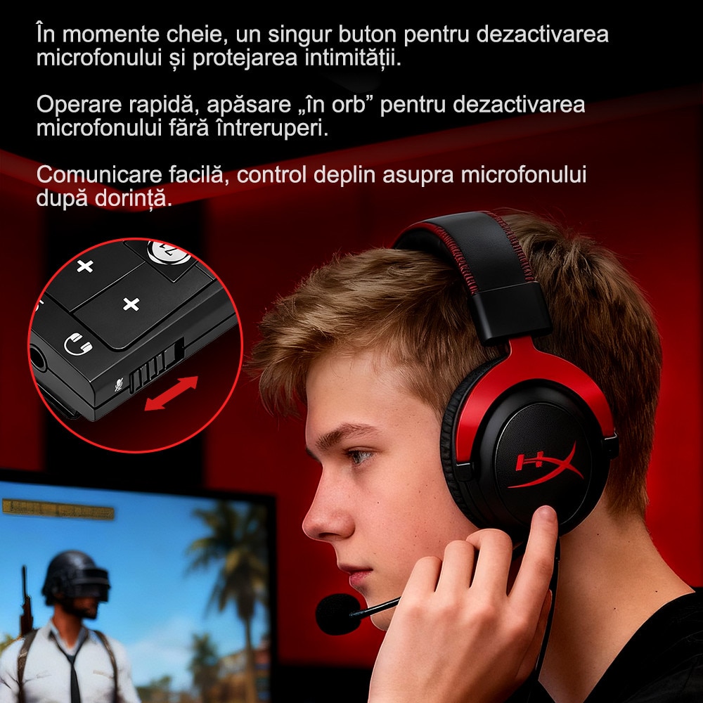 Casti gaming HyperX Cloud II, sunet surround 7.1, drivere de 53mm, microfon detasabil cu noise cancelling, certificat Discord/TeamSpeak, spuma cu memorie, compatibil multiplatforma, gri