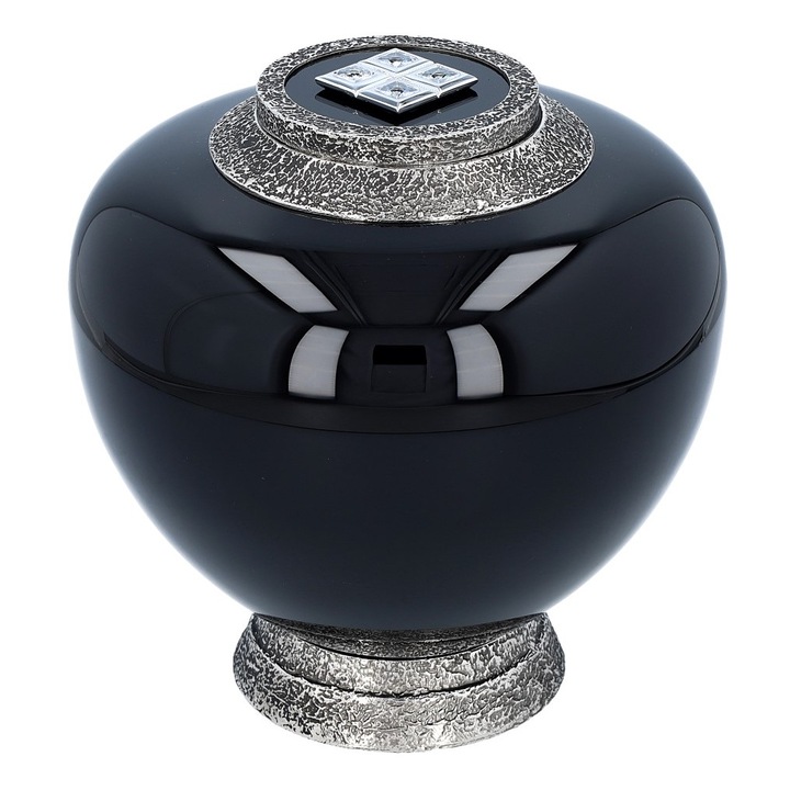 Urna funerara exclusiva neagra cu cristale Swarovski din sticla pentru adulti Remember Forever
