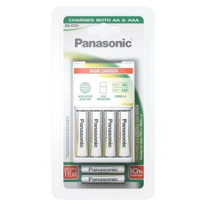 Panasonic BQ-CC51 töltő és 4 darab 1900mAh ceruza / AA és 2 darab 750mAh mikró / AAA akkumulátor szett