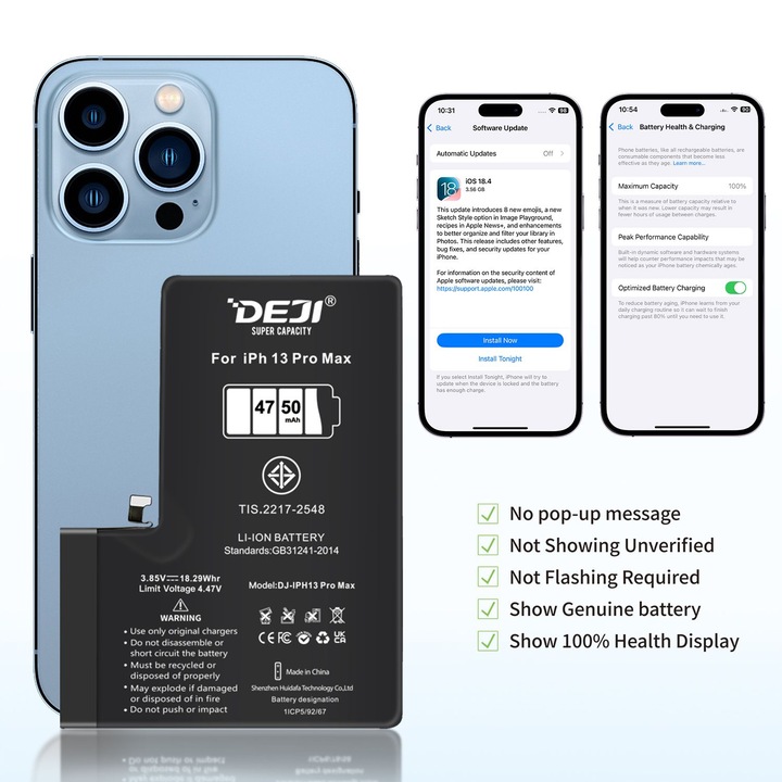 Baterie Compatibila Iphone 13 Pro Max, Diagnostic, Capacitate Marita (4750 mAh)