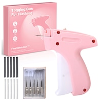 Pistol de etichetare, Axroad Mall, Cu 2000 de fire pentru agatat etichete si 5 ace de rezerva, Maner ergonomic, Unealta profesionala, Usor de operat, Pentru depozite, buticuri si comercianti cu amanuntul, Plastic, Roz/Alb
