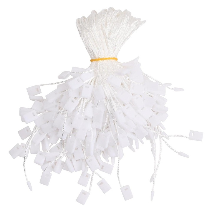 Set 1000 buc sigilii etichete agatatori albe 16.5 cm lungime, Axroad Mall, Fabricat din plastic si fir de poliester, neted si dur, Usor de asamblat manual, Pentru articole de imbracaminte, cadouri si incaltaminte