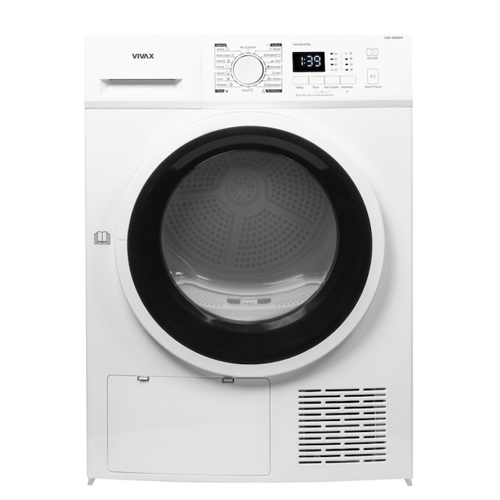 VIVAX CDR-0816SHP ruhaszárító, hőszivattyú, 8 kg, A++ osztály, LED kijelző, késleltetett indítás, gyűrődésmentesítés, állítható szárítás, 16 program, fehér