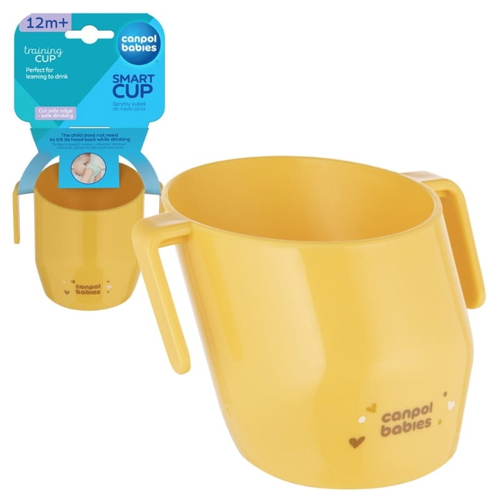 Cana Pentru Invatarea Bautului, Canpol Babies, Manere Ergonomice, Plastic Rezistent La Socuri, Durabil (Pp), Spalabil In Masina De Spalat Vase, Poate Fi Incalzit In Cuptorul Cu Microunde, 12 x 10 cm, Galben