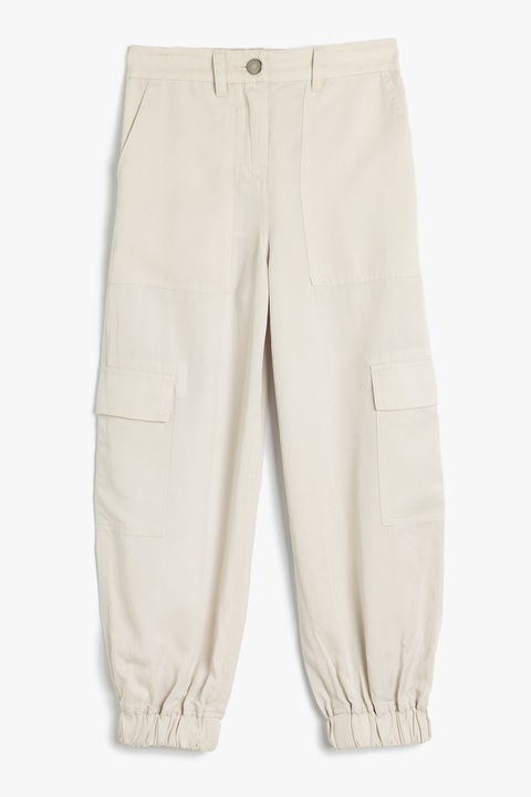 KOTON, Pantaloni cargo din lyocell, Alb fildes