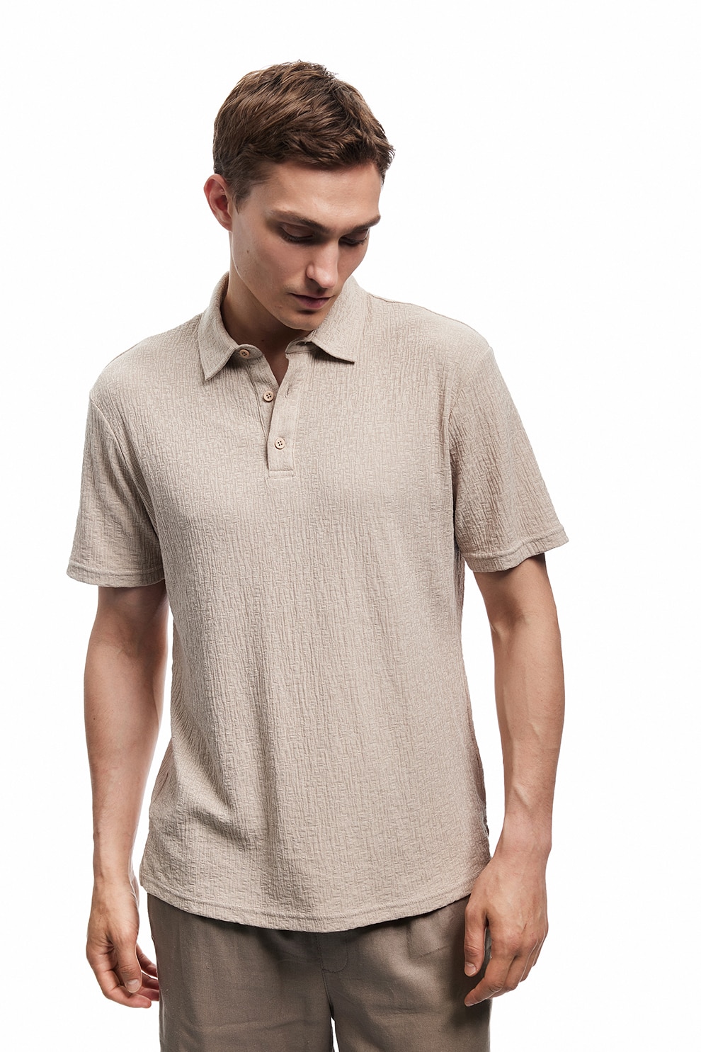 KOTON, Tricou polo cu model texturat, Bej, L