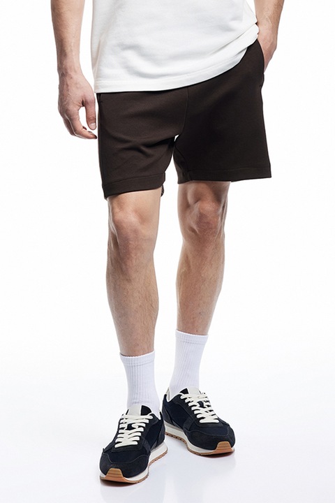 KOTON, Pantaloni scurti din amestec de bumbac cu snur, Maro inchis