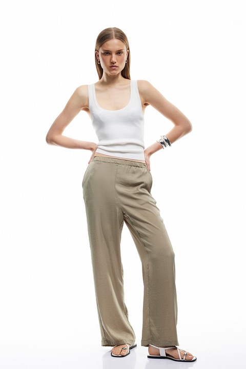 KOTON, Pantaloni de satin cu croiala ampla, Maro nisip