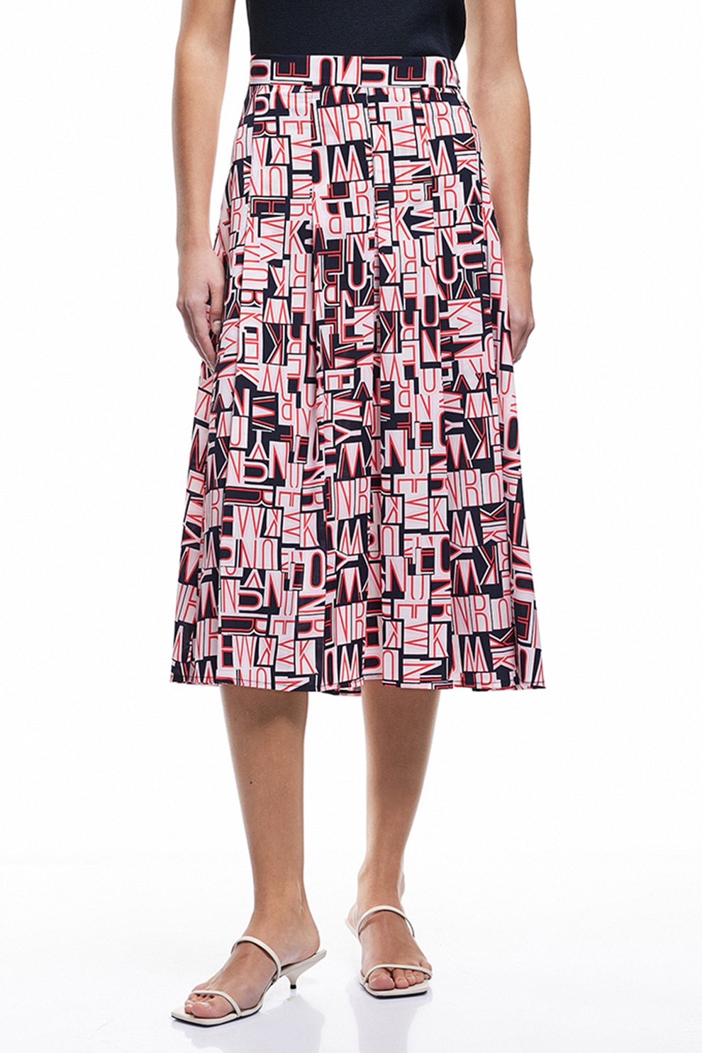 KOTON, Fusta evazata cu model geometric, Rosu, Negru, Roz somon, 40