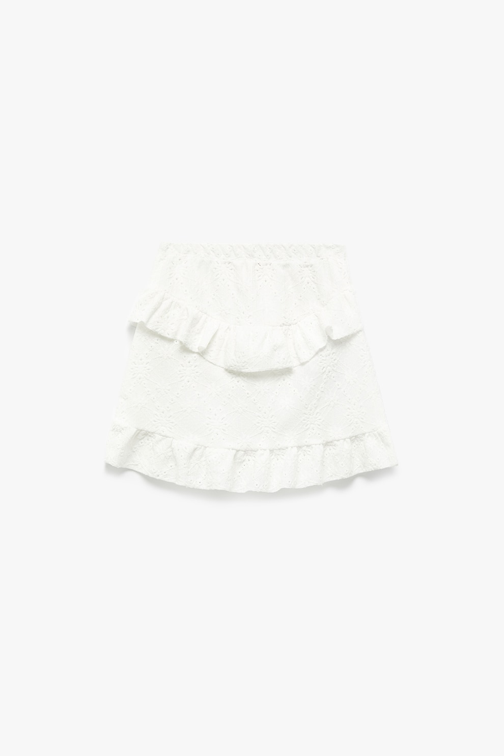 KOTON, Fusta cu broderie si garnituri cu volane, Alb optic, 110-116 CM