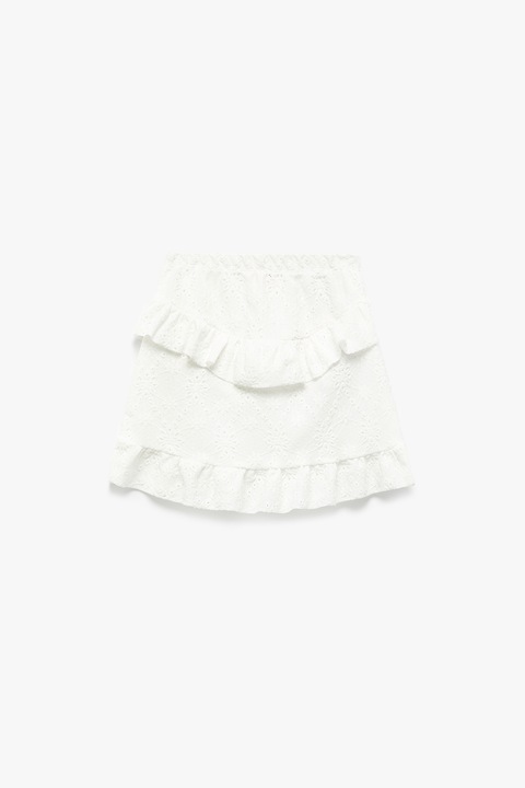 KOTON, Fusta cu broderie si garnituri cu volane, Alb optic