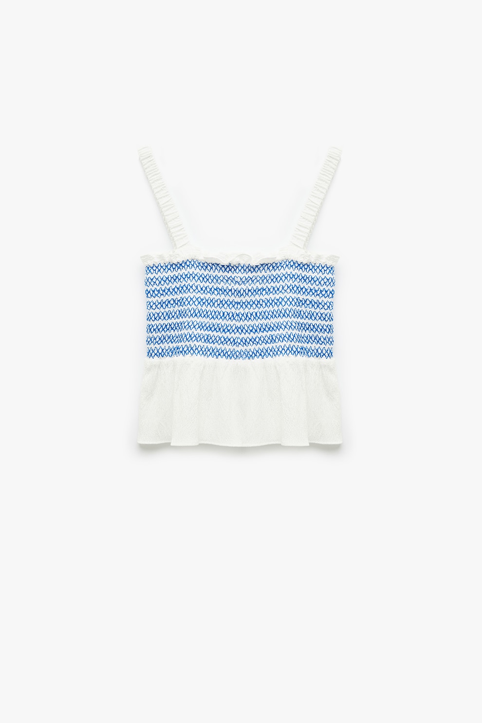 KOTON, Top crop cu insertii elastice, Alb optic, Albastru, 42