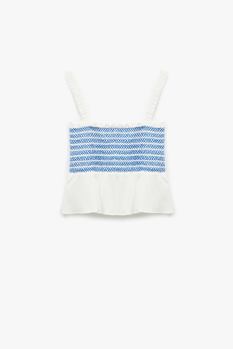 KOTON, Top crop cu insertii elastice, Alb optic, Albastru, 40