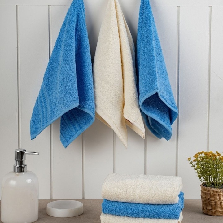 Комплект от 6 кухненски кърпи, 100% памук, 30x50 см, Hobby Home, кремави/сини