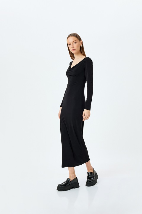KOTON, Rochie lunga cambrata cu decupaj frontal, Negru