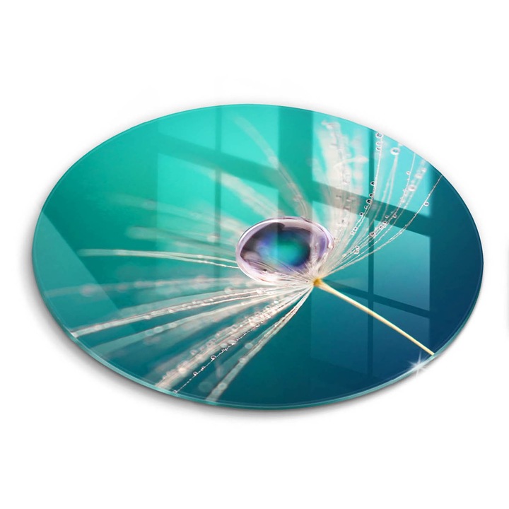 Üveg vágódeszka, Wallfluent, Rosa a pitypangon, Ø30 cm, Kék