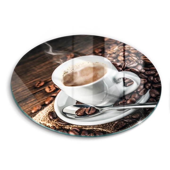 Üveg vágódeszka, Wallfluent, Cupa și boabele de cafea, Ø 40 cm, Barna