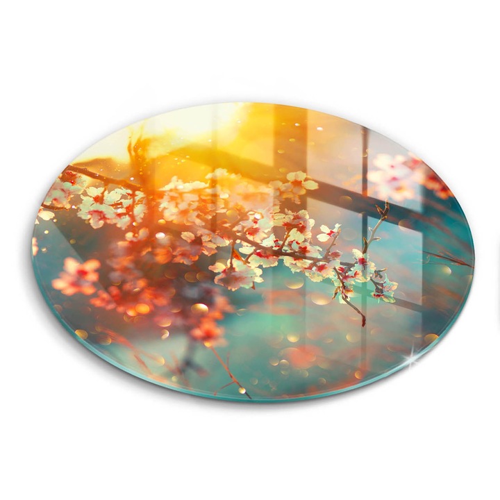 Üveg vágódeszka, Wallfluent, Apple Virzsok Napfénben, Ø30 cm, Többszínű