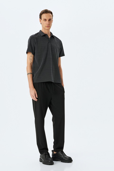 KOTON, Tricou polo cu dungi, Negru/Alb optic, S