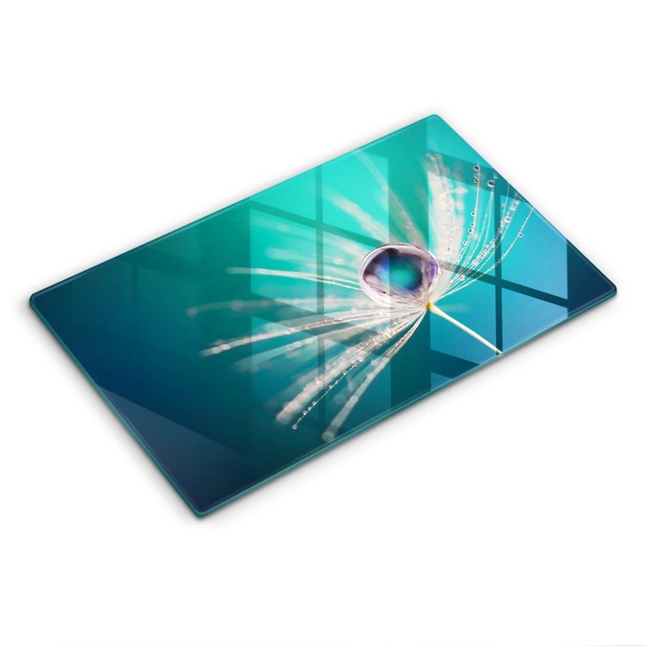 Üveg vágódeszka, Wallfluent, Rosa egy pitypangon, 52x30 cm, Kék