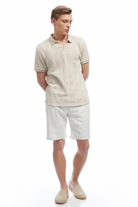 KOTON, Pantaloni scurti din amestec de in cu snur, Crem, 38