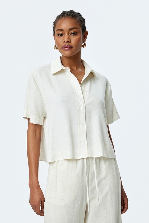 KOTON, Camasa crop din amestec de in, Alb murdar